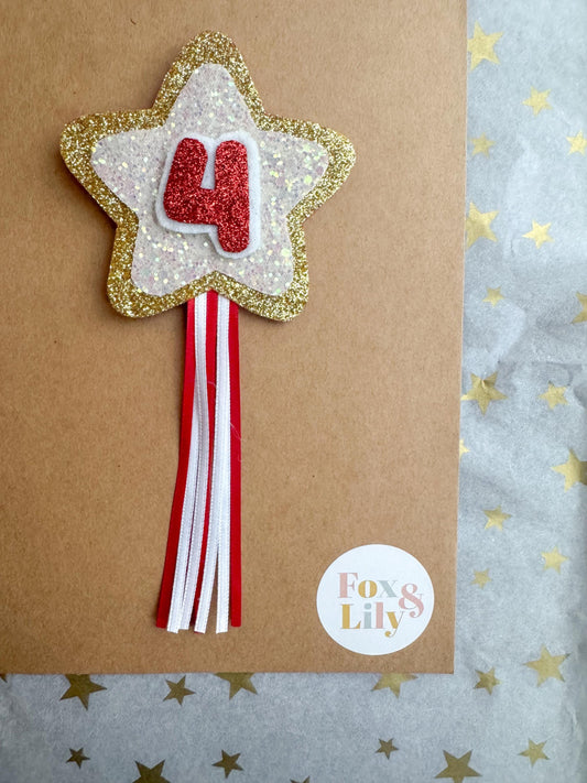 Gold, White & Red Star - Birthday Number Badge