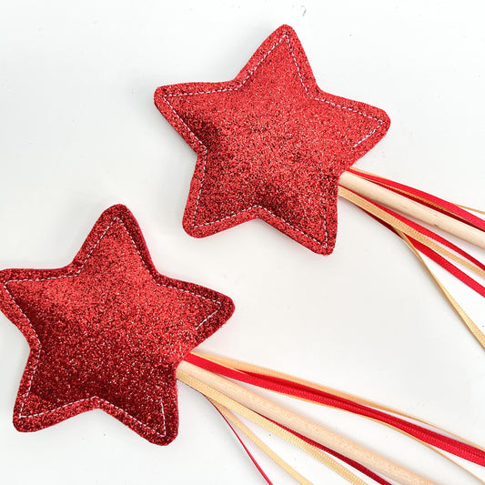 Glitter Star Wand - Red & Gold