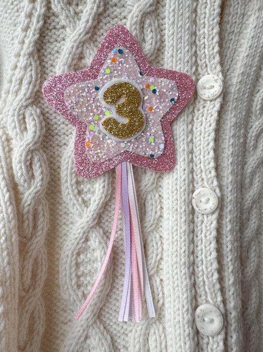 Birthday Number Badge - Pink Shooting Star
