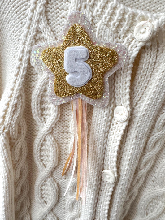 Birthday Number Badge - White Shooting Star