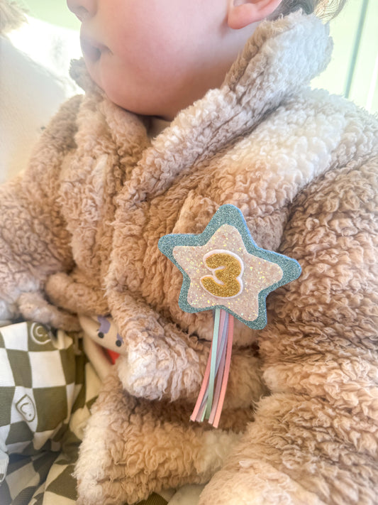 Birthday Number Badge - Turquoise/White Shooting Star