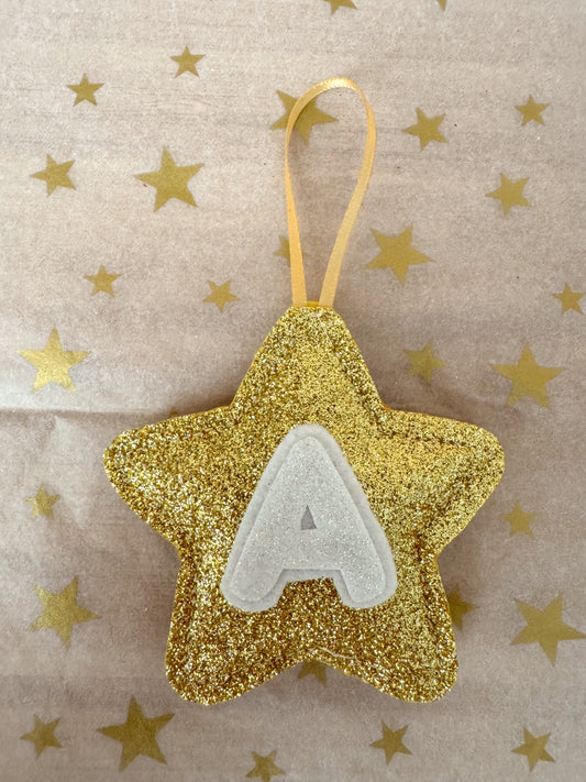 Gold Glitter Initial Tree Decoration