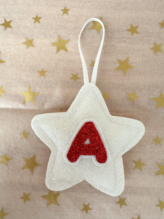 White Glitter Initial Tree Decoration