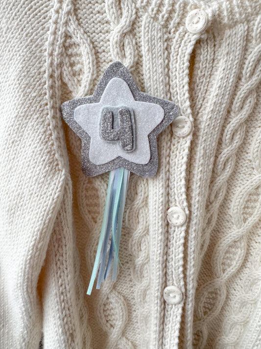 Birthday Number Badge - Silver Shooting Star