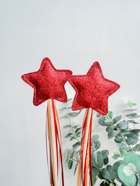 Glitter Star Wand - Red & Gold