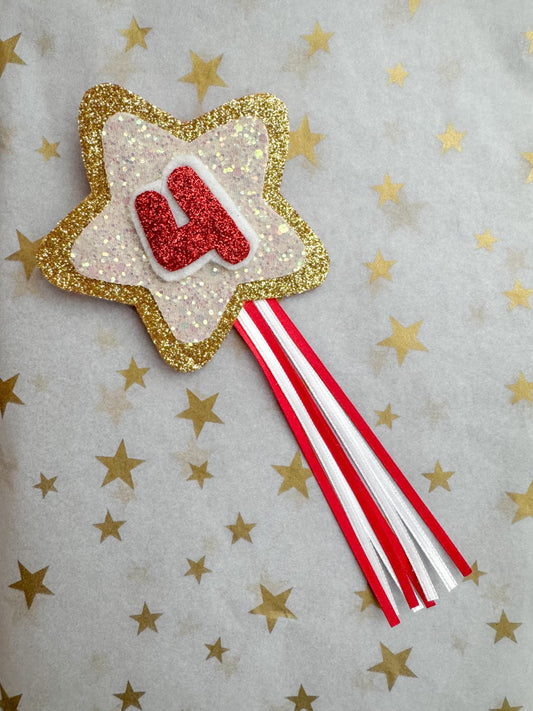 Gold, White & Red Star - Birthday Number Badge